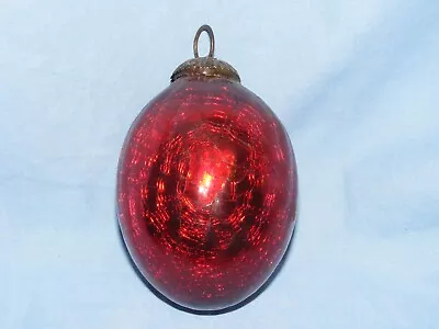 Buy Vintage Kugel Dark Red Oval Shaped Crackle Glass Christmas Bauble • 35£
