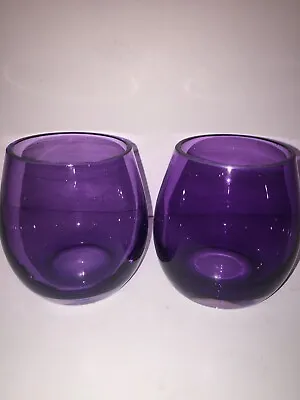 Buy Set Of 2 ~Elegant Purple Amethyst Glass Candle Holders Tea Light  3-5/8  Tall • 16.97£