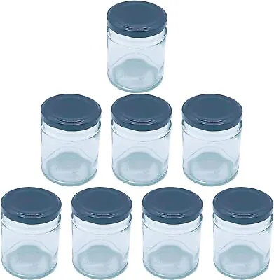 Buy Round Glass Jam Jars, 190ml (8oz) Black Lids Preserves Chutney Honey Pickle • 13.99£