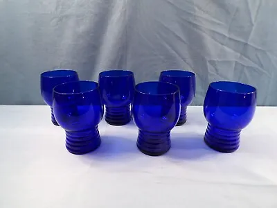 Buy Set Of 6 Imperial Cobalt Blue Glass Shaeffer Tumblers 4  Tall Ribbed Foot • 18.97£
