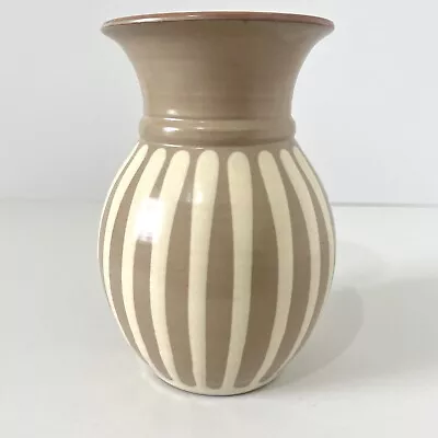 Buy Vintage Prinknash Abbey Pottery Vase Pot Beige Fawn Cream Glaze Stripes Handmade • 18.95£