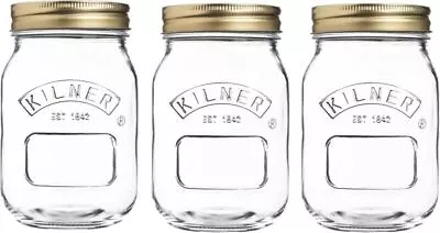 Buy Kilner 3pack Round Glass Screw Top Lid Preservation Kitchen Storage Jars 0.5L • 12.42£
