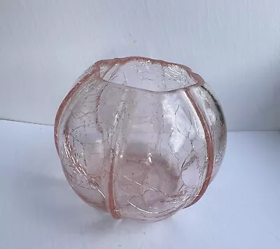 Buy Art Glass Blown Pink Crackle Bowl Vase • 24.12£