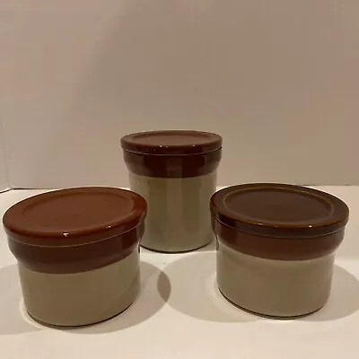 Buy Denby 3 X Stoneware Pottery Jars Pots With Lids Vintage England • 14.95£