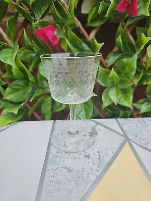 Buy Vintage Bohemia Blown Glass Wine Glass Geometric Etch, Criss-Cross H4¼  • 6£