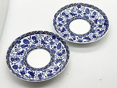 Buy Antique Blue And White Wilmot Pottery Victorian Kite Mark Raised Edge Saucers • 24.99£