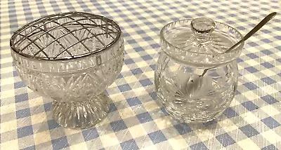 Buy Cut Crystal Glass Lidded Preserve Pot With Antique Spoon And Crystal Rose Bowl • 20£