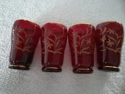 Buy Ruby Red Water Glasses  Bohemian Gold Needle Etch  4 10,5x5,5 • 12£