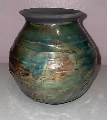 Buy Raku Vase Studio Art Pottery,Artist Signed,Iridescent Teal/Brown • 28.45£