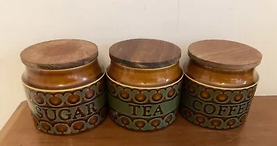 Buy Hornsea Pottery Bronte 1972 Tea Coffee & Sugar Caddy Storage Jars Vintage VGC • 29£