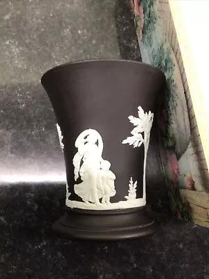 Buy Wedgewood Vintage Antique Black & White Jasperware Small Flared Urn Cherub Vase • 10£