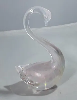 Buy GLASS SWAN Heron Glass Iridescent Pink White Glass England Vintage 1990 Bird  • 12£