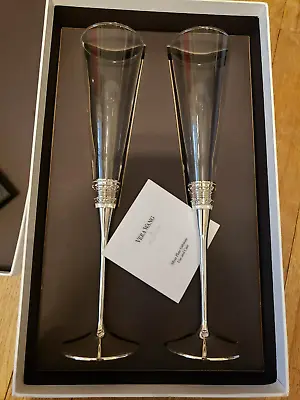 Buy VERA WANG For Wedgewood Silver Plated Champagne Toasting FLUTES W/Box Wedding • 36.50£
