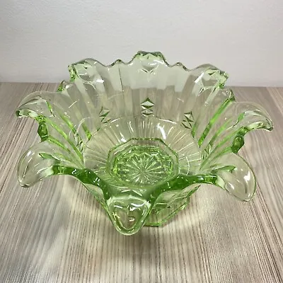 Buy Vintage Art Deco Sowerby Style Green Glass Bowl • 30£