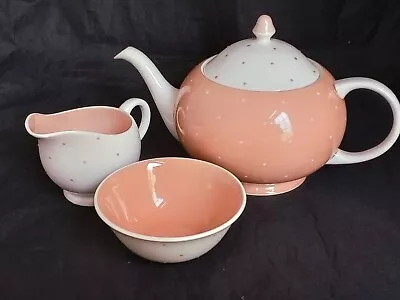 Buy Beautiful Susie Cooper Raised Pink Polka Dot Tea Pot, Jug & Bowl Set C1950s • 55£