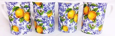 Buy Italian Lemons Mugs Set 4 Yellow & Blue Fine Bone China Castle Cups Decorated UK • 22.50£