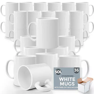 Buy 12-48pk Plain WHITE Mugs 11oz Large Coffee Tea Set Of Blank Bulk Cups + Boxes • 39.99£