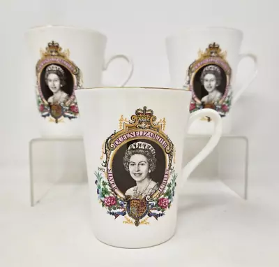 Buy 3 X  Queen Elizabeth II Silver Jubilee 1952-1977 Ashley Bone China Mugs • 9.99£