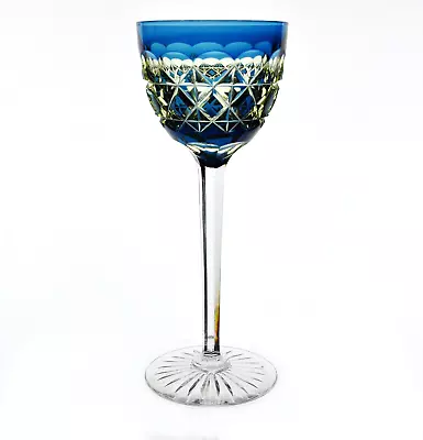 Buy Val St Lambert Wine Glass Goblet Blue & Vaseline Cut To Clear Vintage • 315.98£
