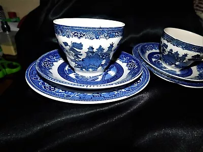 Buy 2 X Vintage Alfred Meakin Old Willow Pattern Trios Cups Saucers Side Plates • 14£