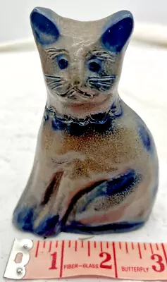 Buy Beaumont Pottery York, Maine ~ Salt Glaze Blue Stoneware 4.25” Cat Figurine • 26.74£
