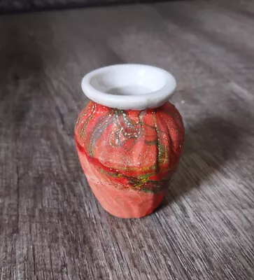 Buy Small Vintage Pottery Vase, Orange Colorful End Of Day Swirl • 11.36£