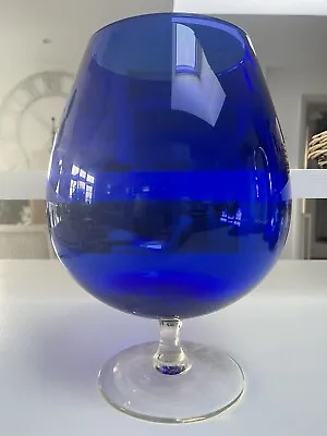 Buy Vintage Large Oversized Brandy/Balloon Glass Cobalt Blue With Clear Stem “vase” • 25£
