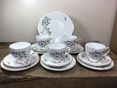 Buy Royal Grafton Fine Bone China Tea Trios & Plate White Flowers Pattern No. 1962 • 50£