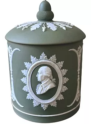 Buy Antique Wedgwood Green Jasperware Tobacco Jar Humidor Founding Fathers 8”H • 277.48£