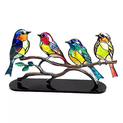 Buy Stained Glass Bird Decoration Hummingbird On Branch Acrylic Desktop Statue • 10.49£