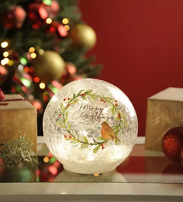 Buy LED Crackle Effect Ball, Christmas Decoration Ornament, Robin, Lights Up • 28.95£