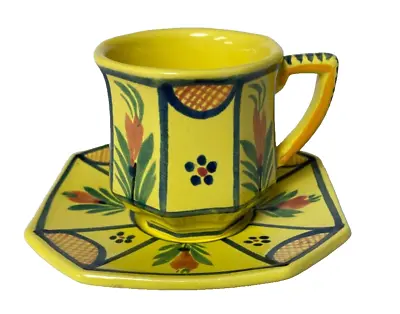 Buy French Quimper Matching Yellow Cup And Saucer Hand-Painted With Mark #D201F343 • 19.89£