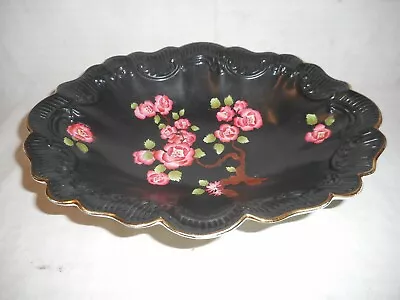 Buy Antique Carltonware Black Dish With Pink Cherry Blossom Decoration • 20£
