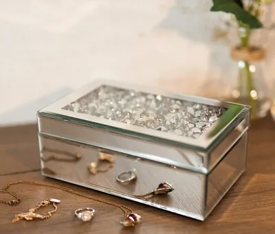Buy Mirrored Glass Jewellery Box Large Crushed Diamond Velvet Lined Chest Gift • 14.99£