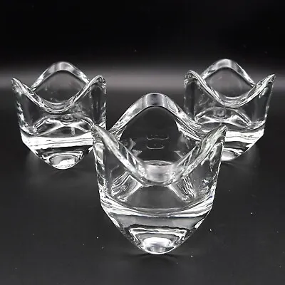 Buy Set Of 3 Vintage Clear Glass Candle Holders, Mid-Century Modern Wavy Tealight • 10£