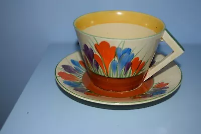 Buy A Rare Clarice Cliff Conical Tea Cup And Saucer  Autumn Crocus  Pattern 1936 • 155£