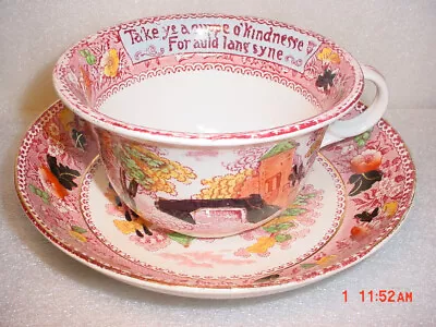 Buy Antique Royal Staffordshire Pottery MUSH CUP/SAUCER New Year 1907 Auld Lang Syne • 75.90£
