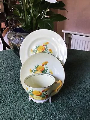 Buy Crown Staffordshire Pottery Art Deco Hand Painted Floral Tea Trio. • 12£