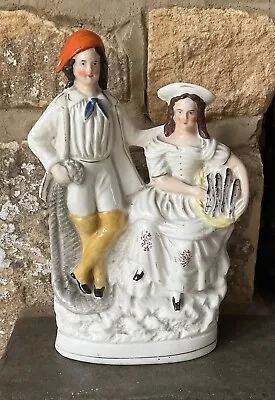 Buy Victorian Staffordshire Pottery Figurine Fisherman & Wife/Companion - 10” High • 5£