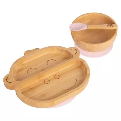 Buy 3pc Tiny Dining Pastel Pink Monkey Bamboo Suction Dinner Set Plate Bowl Spoon • 24£