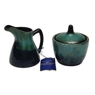 Buy Vintage Blue Mountain Pottery Cream & Sugar Set Drip Glaze Green Canada 1960s • 23.71£