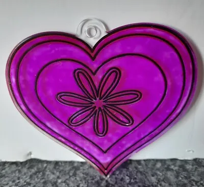 Buy Purple Love Heart Stained Glass Suncatcher Pretty Hanging Round Decoration Art • 4£