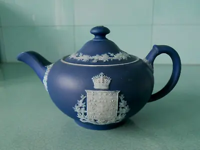 Buy Antique 1890s Wedgwood Jasperware Dark Portland Blue Small Teapot - Canada Crest • 89.95£