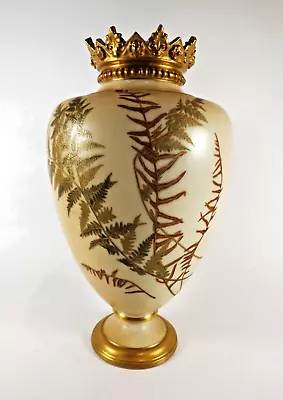 Buy Large Antique Royal Worcester Vase Dated 1891 With Hand Painted Ferns Ref 571 • 125£