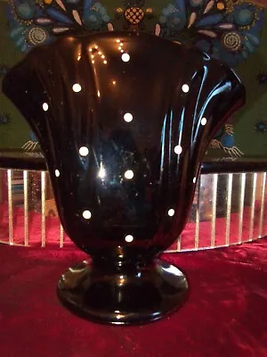 Buy Vintage Bagley Glass Jetique Polka Dot Fantail Vase 1950s Mid Century Art Deco • 10£