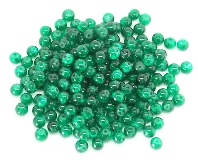 Buy 200 Dark Green Crackle Glass Beads - 6mm Christmas Green - P00376 • 3.29£