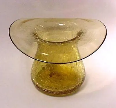 Buy Crackle Glass Hat Vase Top Amber Gold Vintage 1950s 1960s 50s 60s Figurine • 9.40£