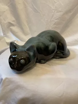Buy Cat Lurking Blue Mountain Pottery Canada Teal Drip Glaze Cat Collectors Catnip • 35.31£