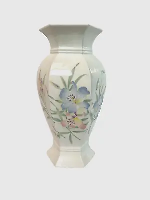 Buy Vintage Royal Winton White Floral Hexagonal Flowers Glazed Floral Vase 9 In  • 15.98£