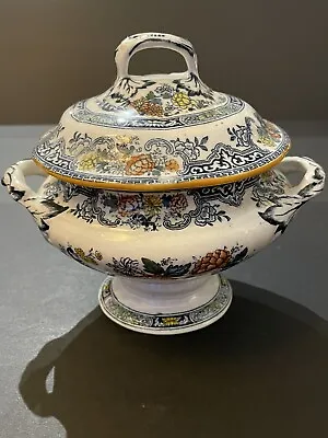 Buy Antique Cauldon England Round Footed Tureen #344284 White Blue Yellow Red Floral • 166.03£